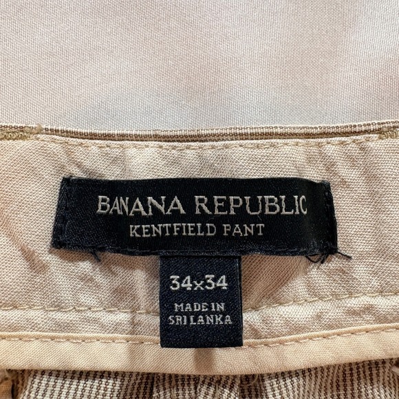 Banana Republic Kentfield Pant Mens 34x34 Tan Linen Cotton Micro Stripe Straight - Picture 4 of 9